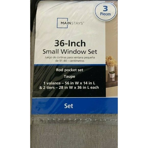 MAINSTAYS 3 PIECES 36" SMALL WINDOW CURTAIN SET GRAY ROD POCKET - Picture 3 of 3